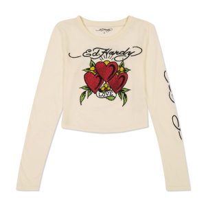 Rhinestone Hearts Long Sleeve Baby Tee